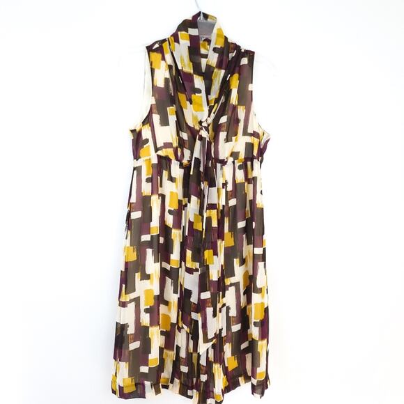 NY & Co Dress Abstract Print Career Sleeveless SZ 4 Multicolor, Neck Tie, Loose - Picture 1 of 4